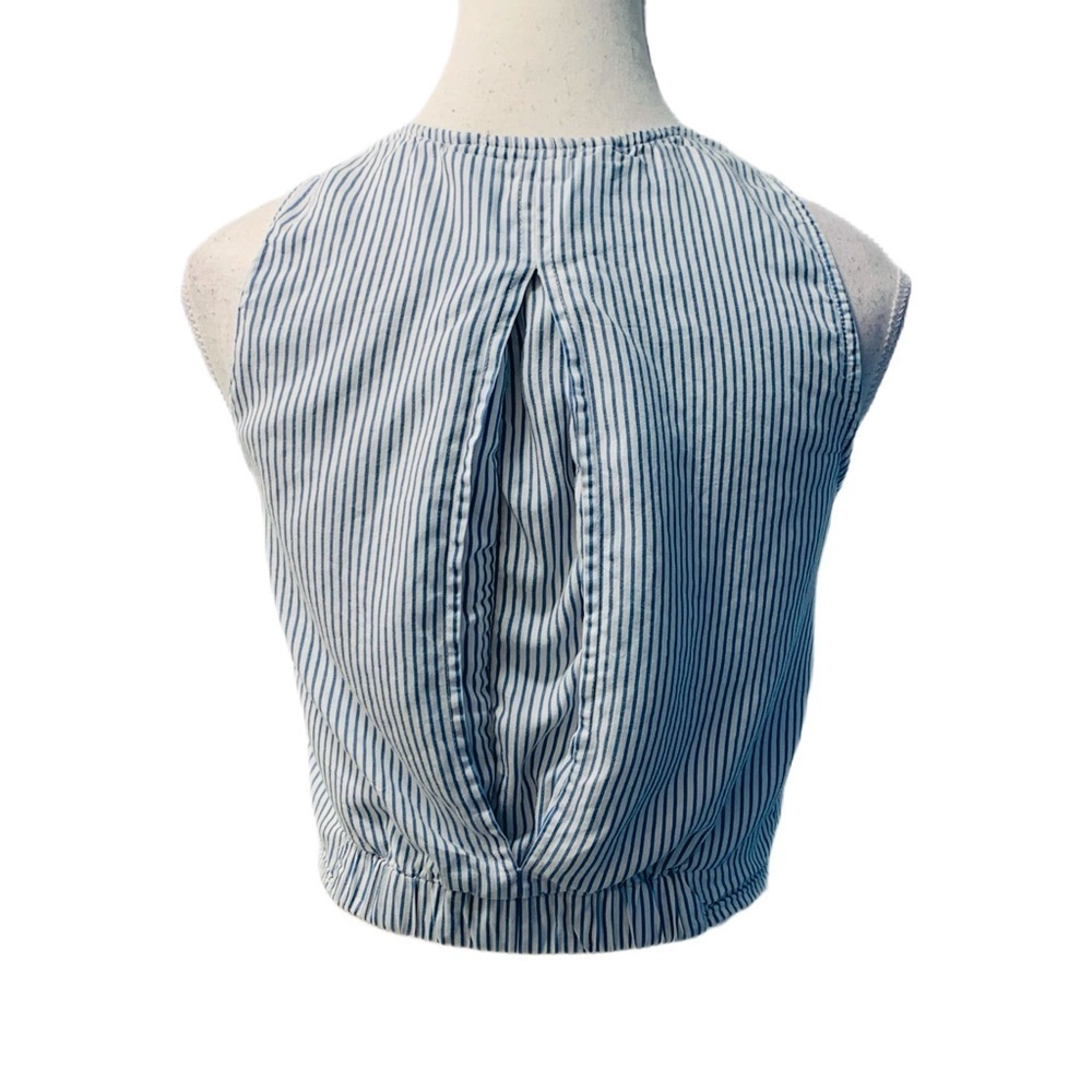 Dex Blue and White Pin Stripe Striped Sleeveless Crop Top with Tie Size XS - Picture 4 of 7